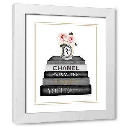 Book Stack Pink Rose White Modern Wood Framed Art Print with Double Matting by Greenwood, Amanda