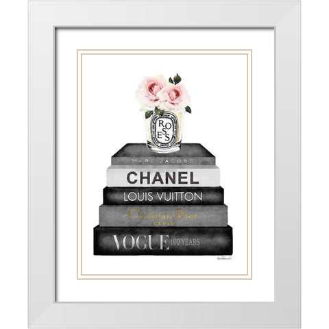 Book Stack Pink Rose White Modern Wood Framed Art Print with Double Matting by Greenwood, Amanda