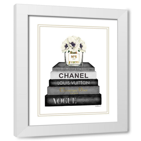 Book Stack Grey Poppy White Modern Wood Framed Art Print with Double Matting by Greenwood, Amanda