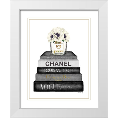 Book Stack Grey Poppy White Modern Wood Framed Art Print with Double Matting by Greenwood, Amanda
