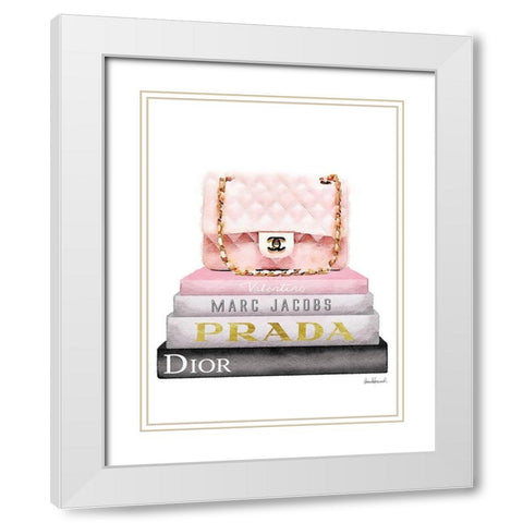 Book Stack Pink Bag White Modern Wood Framed Art Print with Double Matting by Greenwood, Amanda