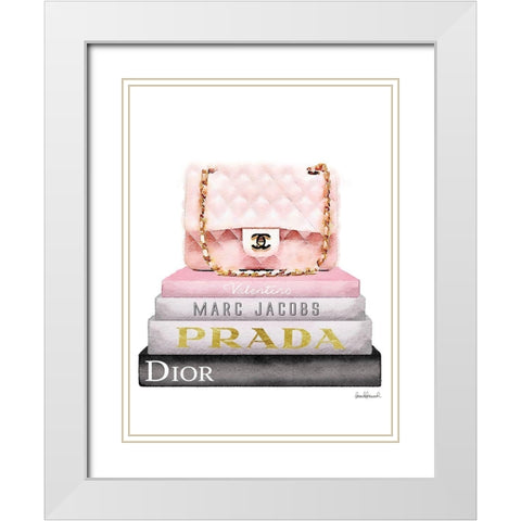 Book Stack Pink Bag White Modern Wood Framed Art Print with Double Matting by Greenwood, Amanda