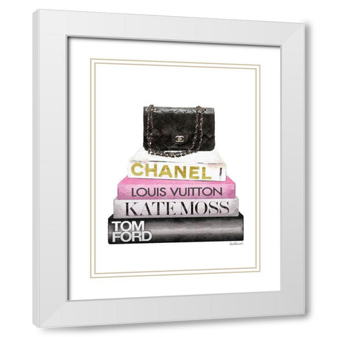 Book Stack Black Bag White Modern Wood Framed Art Print with Double Matting by Greenwood, Amanda