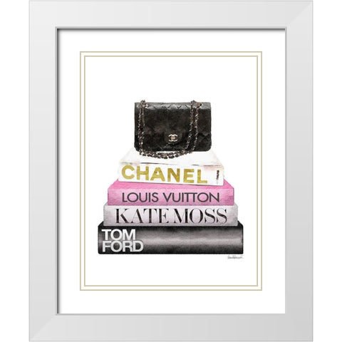 Book Stack Black Bag White Modern Wood Framed Art Print with Double Matting by Greenwood, Amanda
