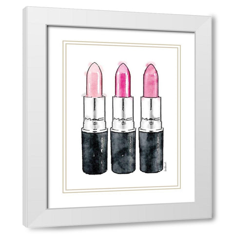 3 Pink Sticks White Modern Wood Framed Art Print with Double Matting by Greenwood, Amanda