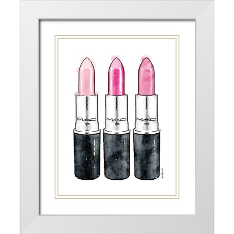 3 Pink Sticks White Modern Wood Framed Art Print with Double Matting by Greenwood, Amanda