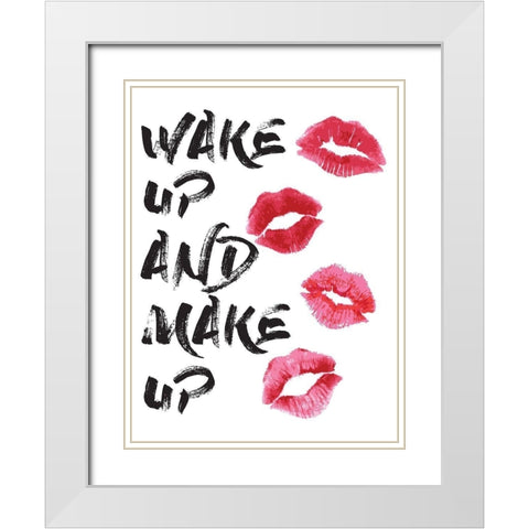 Wakeup Makeup Lipstick Kisses White Modern Wood Framed Art Print with Double Matting by Greenwood, Amanda