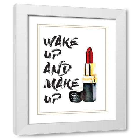Wakeup Makeup Lipstick Red White Modern Wood Framed Art Print with Double Matting by Greenwood, Amanda