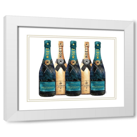 Champange 5 Teal and Gold White Modern Wood Framed Art Print with Double Matting by Greenwood, Amanda