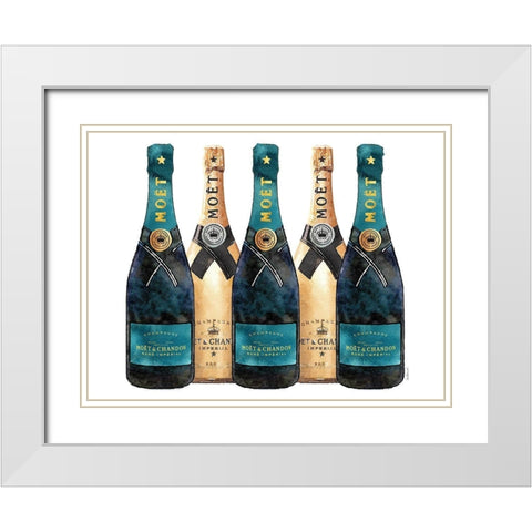 Champange 5 Teal and Gold White Modern Wood Framed Art Print with Double Matting by Greenwood, Amanda