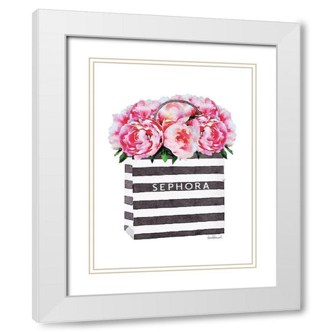 Bag with Pink Peony White Modern Wood Framed Art Print with Double Matting by Greenwood, Amanda