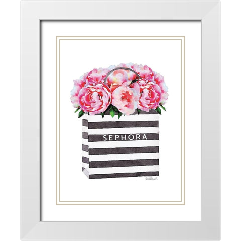 Bag with Pink Peony White Modern Wood Framed Art Print with Double Matting by Greenwood, Amanda