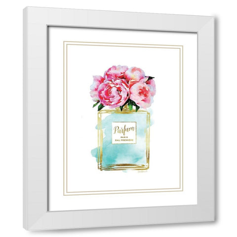 Parfume Teal with Peony White Modern Wood Framed Art Print with Double Matting by Greenwood, Amanda