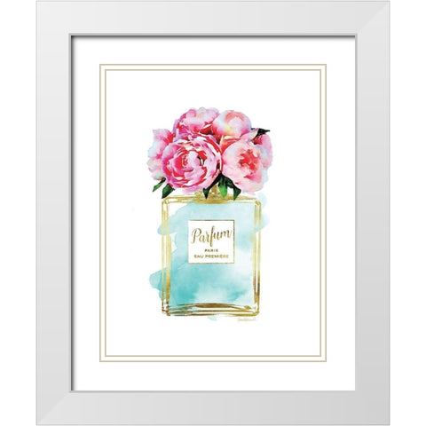 Parfume Teal with Peony White Modern Wood Framed Art Print with Double Matting by Greenwood, Amanda