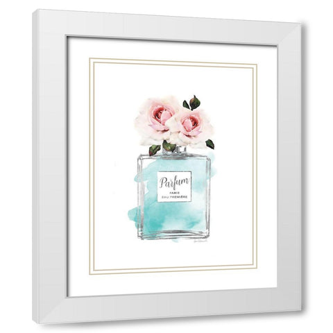 Parfume Teal with Rose White Modern Wood Framed Art Print with Double Matting by Greenwood, Amanda
