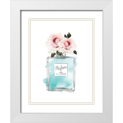Parfume Teal with Rose White Modern Wood Framed Art Print with Double Matting by Greenwood, Amanda