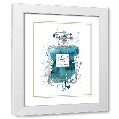 Silver Inky Perfume in Teal White Modern Wood Framed Art Print with Double Matting by Greenwood, Amanda