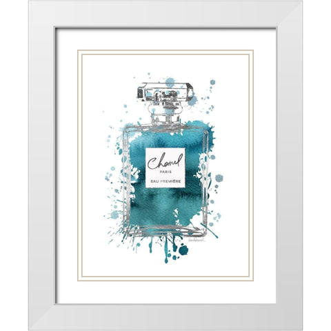 Silver Inky Perfume in Teal White Modern Wood Framed Art Print with Double Matting by Greenwood, Amanda