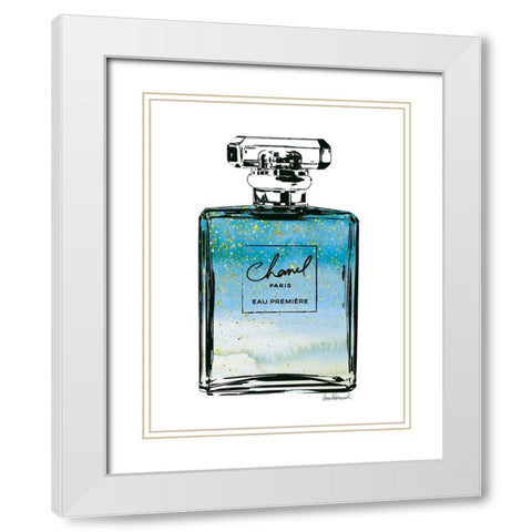 Perfume in Blue Ombre Glitter White Modern Wood Framed Art Print with Double Matting by Greenwood, Amanda