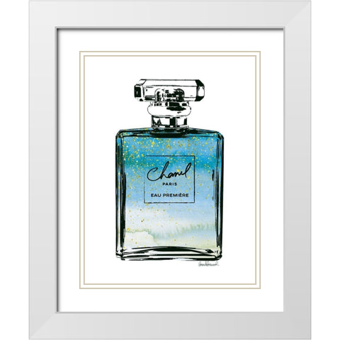 Perfume in Blue Ombre Glitter White Modern Wood Framed Art Print with Double Matting by Greenwood, Amanda