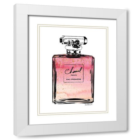 Perfume in Pink Ombre Glitter White Modern Wood Framed Art Print with Double Matting by Greenwood, Amanda