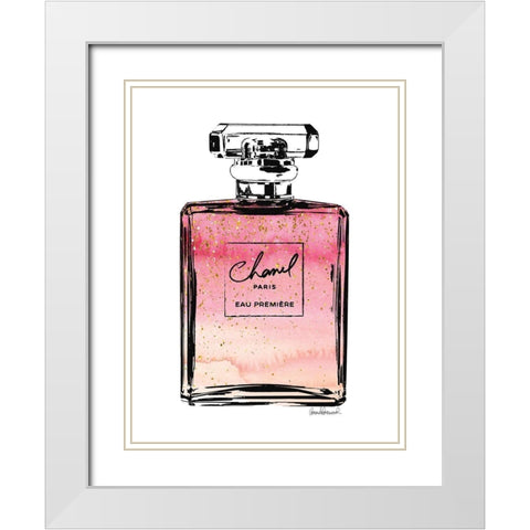 Perfume in Pink Ombre Glitter White Modern Wood Framed Art Print with Double Matting by Greenwood, Amanda
