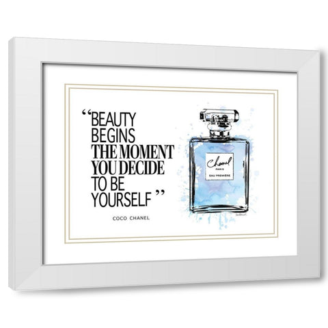 Beauty Begins Inky Blue White Modern Wood Framed Art Print with Double Matting by Greenwood, Amanda
