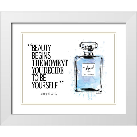 Beauty Begins Inky Blue White Modern Wood Framed Art Print with Double Matting by Greenwood, Amanda