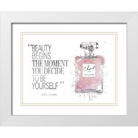 Beauty Begins Inky Muted Pink White Modern Wood Framed Art Print with Double Matting by Greenwood, Amanda