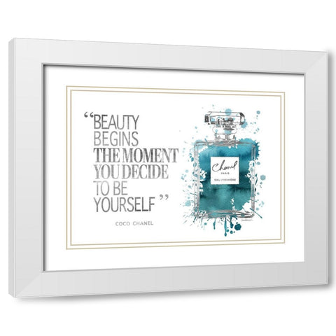 Beauty Begins Inky Teal White Modern Wood Framed Art Print with Double Matting by Greenwood, Amanda