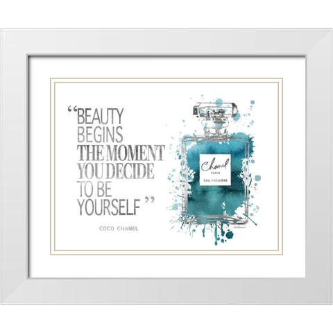 Beauty Begins Inky Teal White Modern Wood Framed Art Print with Double Matting by Greenwood, Amanda