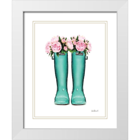 Teal Rain Boots with Peony White Modern Wood Framed Art Print with Double Matting by Greenwood, Amanda