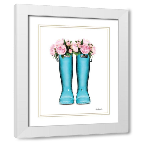 Blue Rain Boots with Peony White Modern Wood Framed Art Print with Double Matting by Greenwood, Amanda