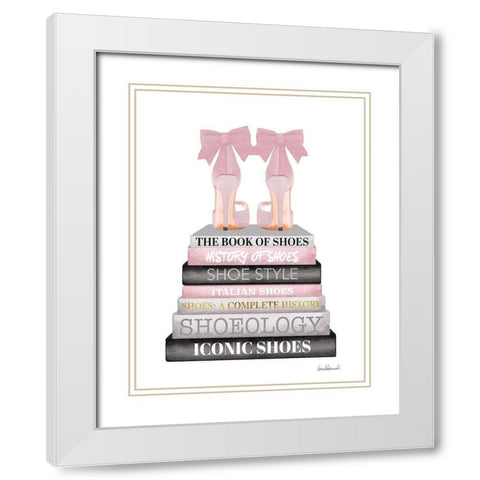Pink Bookstack Shoe White Modern Wood Framed Art Print with Double Matting by Greenwood, Amanda