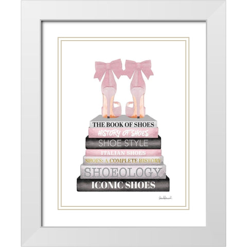 Pink Bookstack Shoe White Modern Wood Framed Art Print with Double Matting by Greenwood, Amanda
