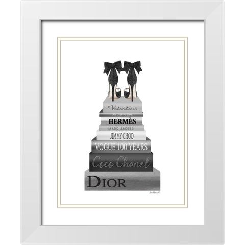 Grey Book Stack Shoe White Modern Wood Framed Art Print with Double Matting by Greenwood, Amanda