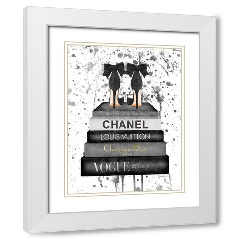 Grey Ink Book Stack Shoe White Modern Wood Framed Art Print with Double Matting by Greenwood, Amanda