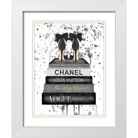 Grey Ink Book Stack Shoe White Modern Wood Framed Art Print with Double Matting by Greenwood, Amanda
