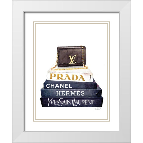 Book Stack Black Clutch White Modern Wood Framed Art Print with Double Matting by Greenwood, Amanda