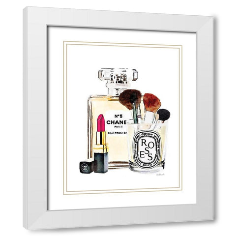 Dark Pink Makeup Station White Modern Wood Framed Art Print with Double Matting by Greenwood, Amanda