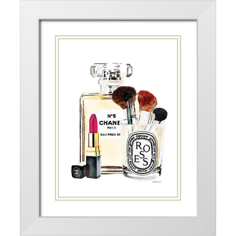 Dark Pink Makeup Station White Modern Wood Framed Art Print with Double Matting by Greenwood, Amanda