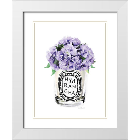 Purple Hydrangea Candle White Modern Wood Framed Art Print with Double Matting by Greenwood, Amanda