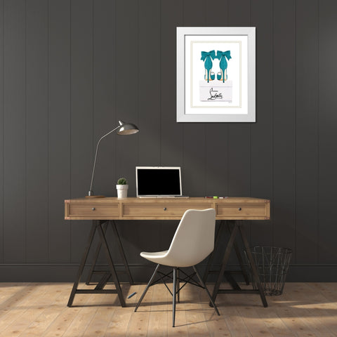 Teal Shoes with Box White Modern Wood Framed Art Print with Double Matting by Greenwood, Amanda