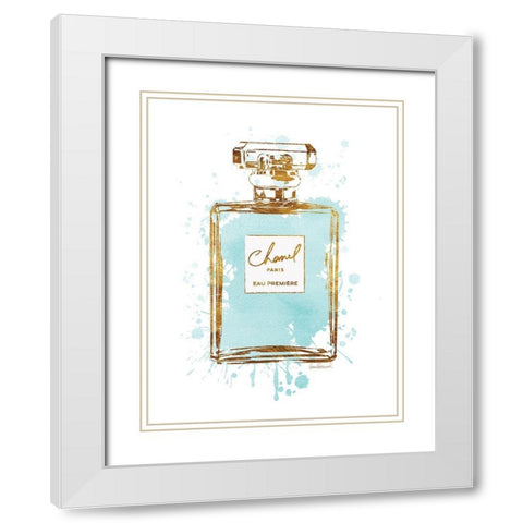 Perfume Bottle Aqua White Modern Wood Framed Art Print with Double Matting by Greenwood, Amanda