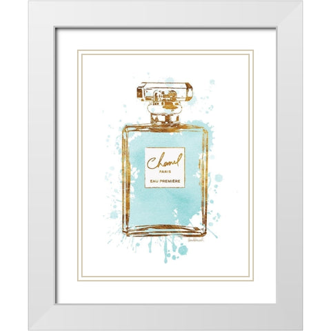 Perfume Bottle Aqua White Modern Wood Framed Art Print with Double Matting by Greenwood, Amanda
