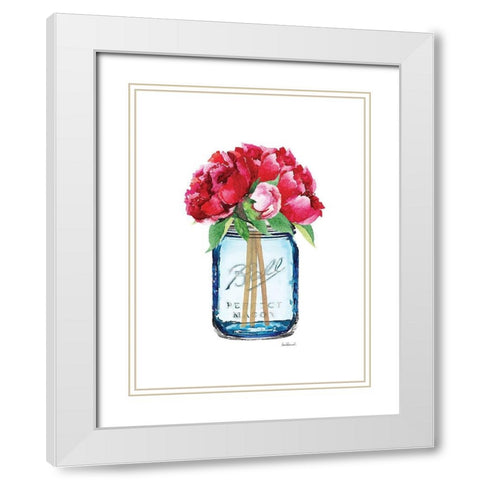 Blue Jar Peony White Modern Wood Framed Art Print with Double Matting by Greenwood, Amanda