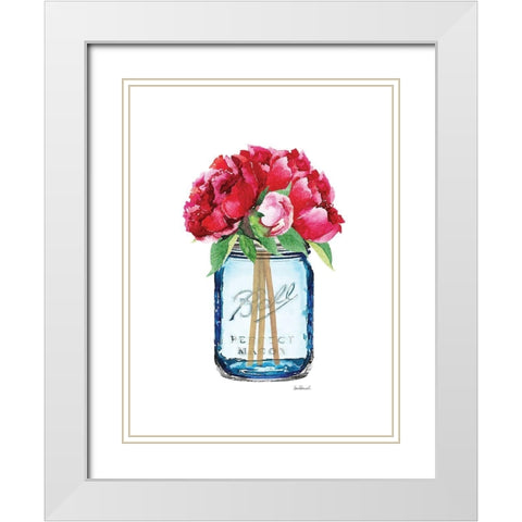 Blue Jar Peony White Modern Wood Framed Art Print with Double Matting by Greenwood, Amanda