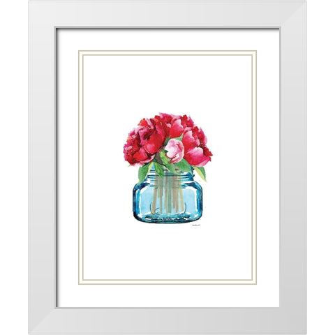Short Blue Jar Peony White Modern Wood Framed Art Print with Double Matting by Greenwood, Amanda