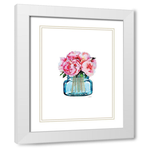 Short Blue Jar Light Peony White Modern Wood Framed Art Print with Double Matting by Greenwood, Amanda