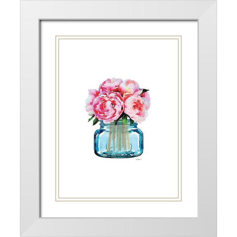 Short Blue Jar Light Peony White Modern Wood Framed Art Print with Double Matting by Greenwood, Amanda